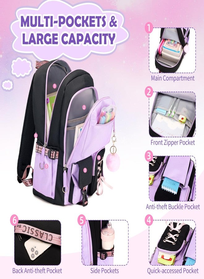 ACESAK Backpacks for Girls, Girls Backpack with Lunch Box and Pencil Case for Teen Kids Elementary Middle High School College Student, Children School Backpack Bookbag with USB Charging Port (Purple) - Image 3